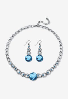 Silver Tone Collar Necklace and Earring Set, Simulated Birthstone