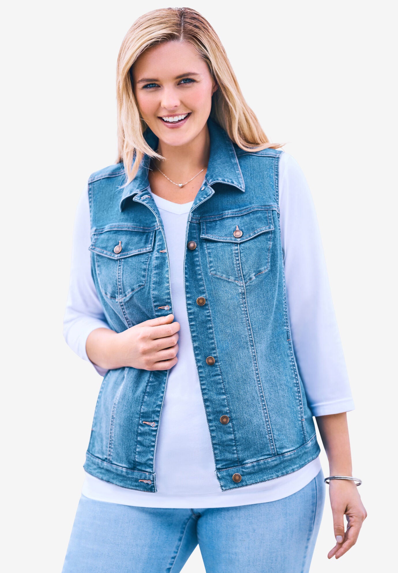 plus size white jean vest