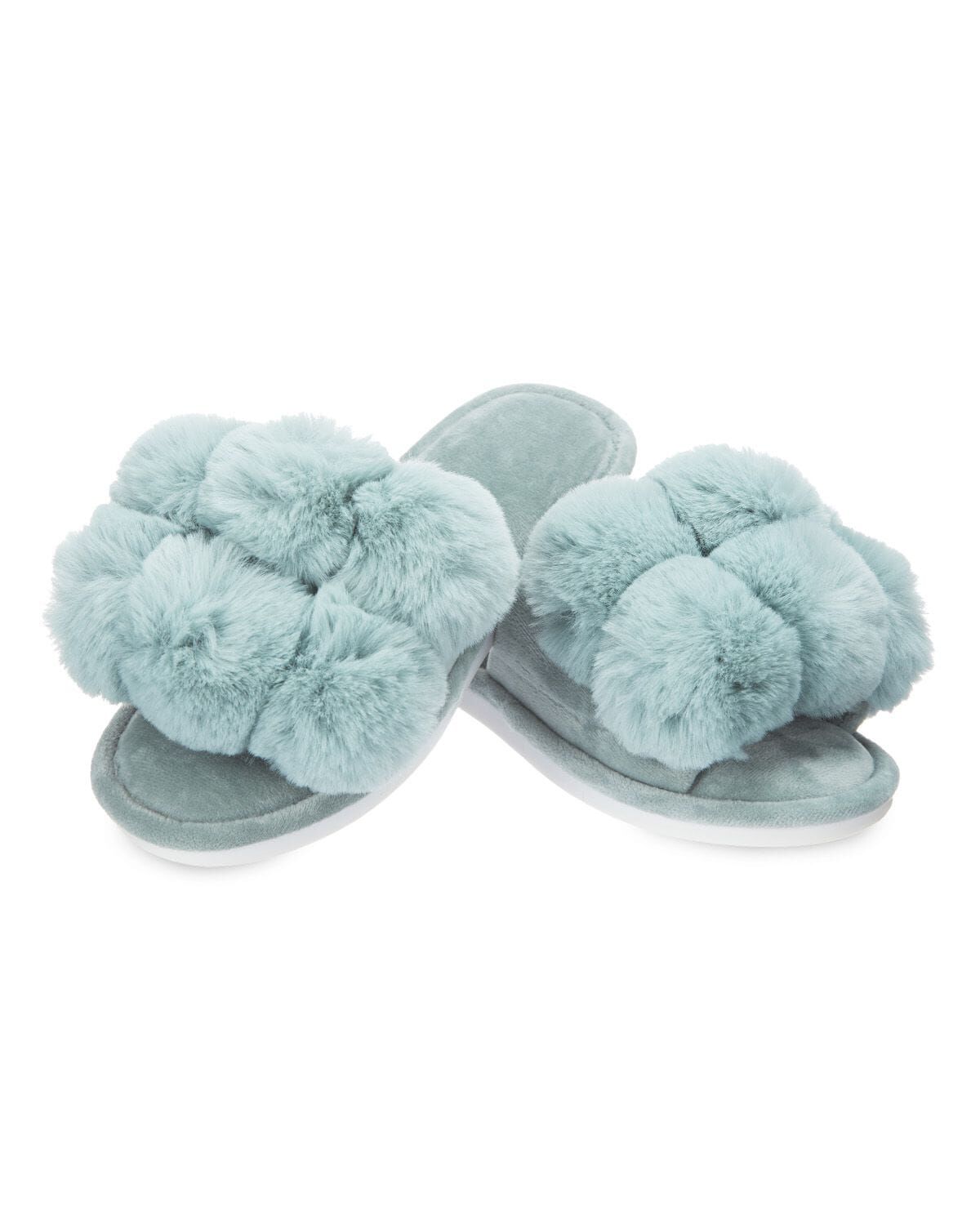Women's Luxe Pom-Pom Memory Foam Plush Slippers, SEA BLUE, hi-res image number 0