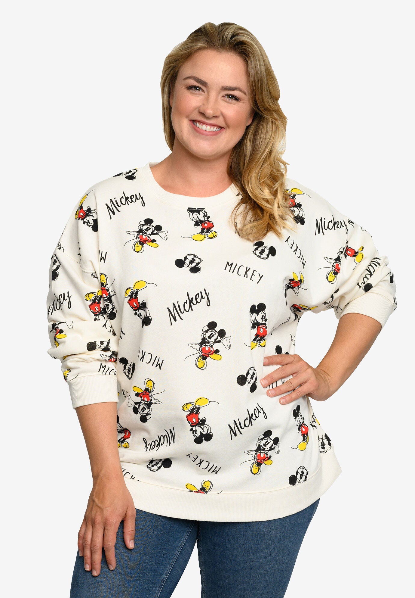 Mickey Mouse All Over Print Fleece Long Sleeve Sweatshirt Woman