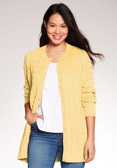 Cotton Cable Knit Cardigan Sweater