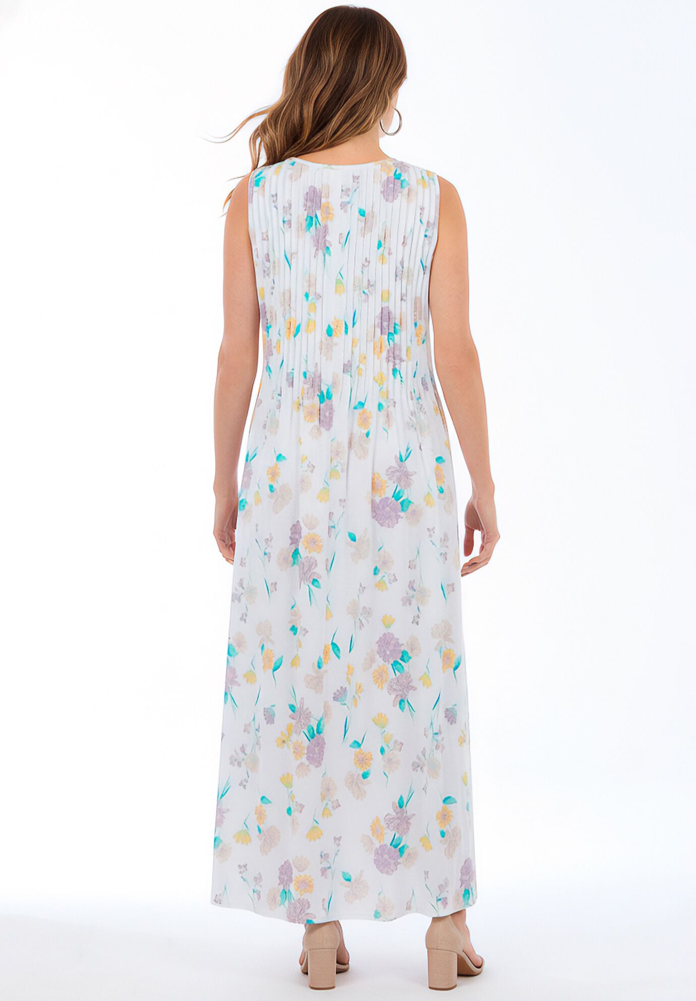 Pintucked Sleeveless Dress, WHITE DAY DREAM PETAL, on-hover image number 1