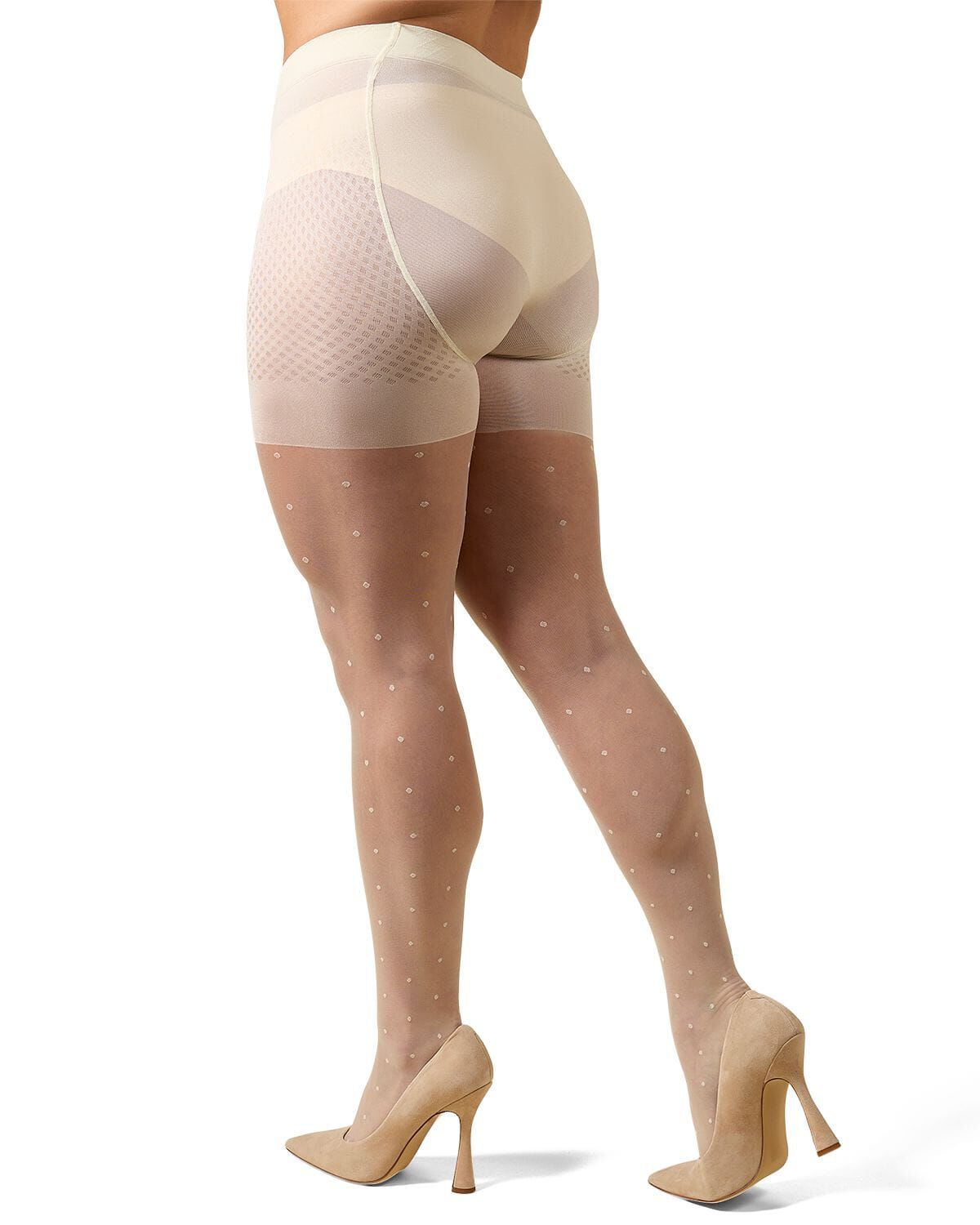 Women&#39;s Elegance Sheer Allover Dot Control Top Pantyhose, PANNA, alternate image number 2