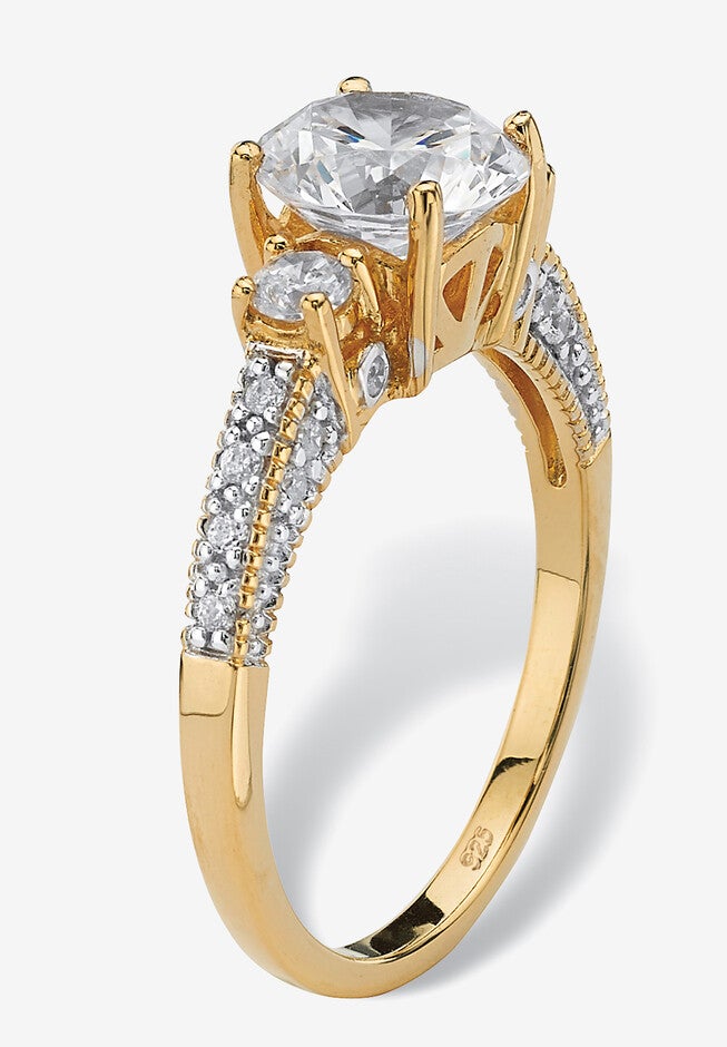 14K Gold Over Sterling Silver Cubic Zirconia 3-Stone Bridal Ring, , on-hover image number 1