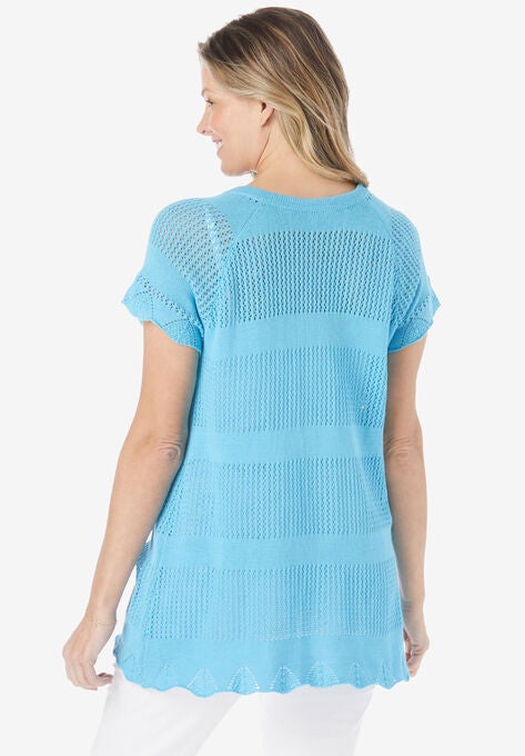 Tie-Neck Pointelle Cardigan Sweater, , on-hover image number null
