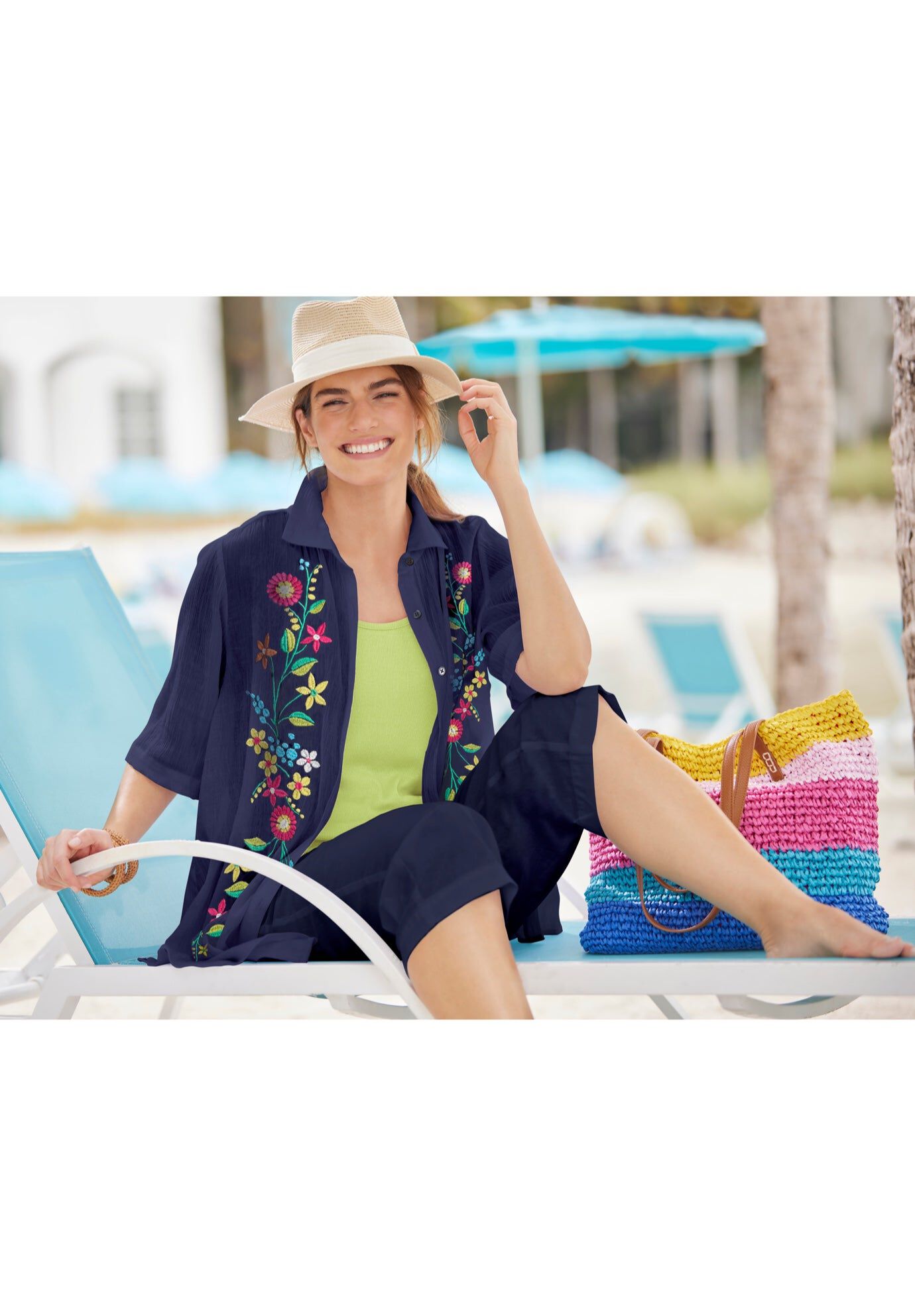 Embroidered Gauze Shirt, NAVY FLORAL EMBROIDERY, hi-res image number 0