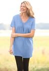 Perfect Short-Sleeve Shirred V-Neck Tunic, , alternate image number null