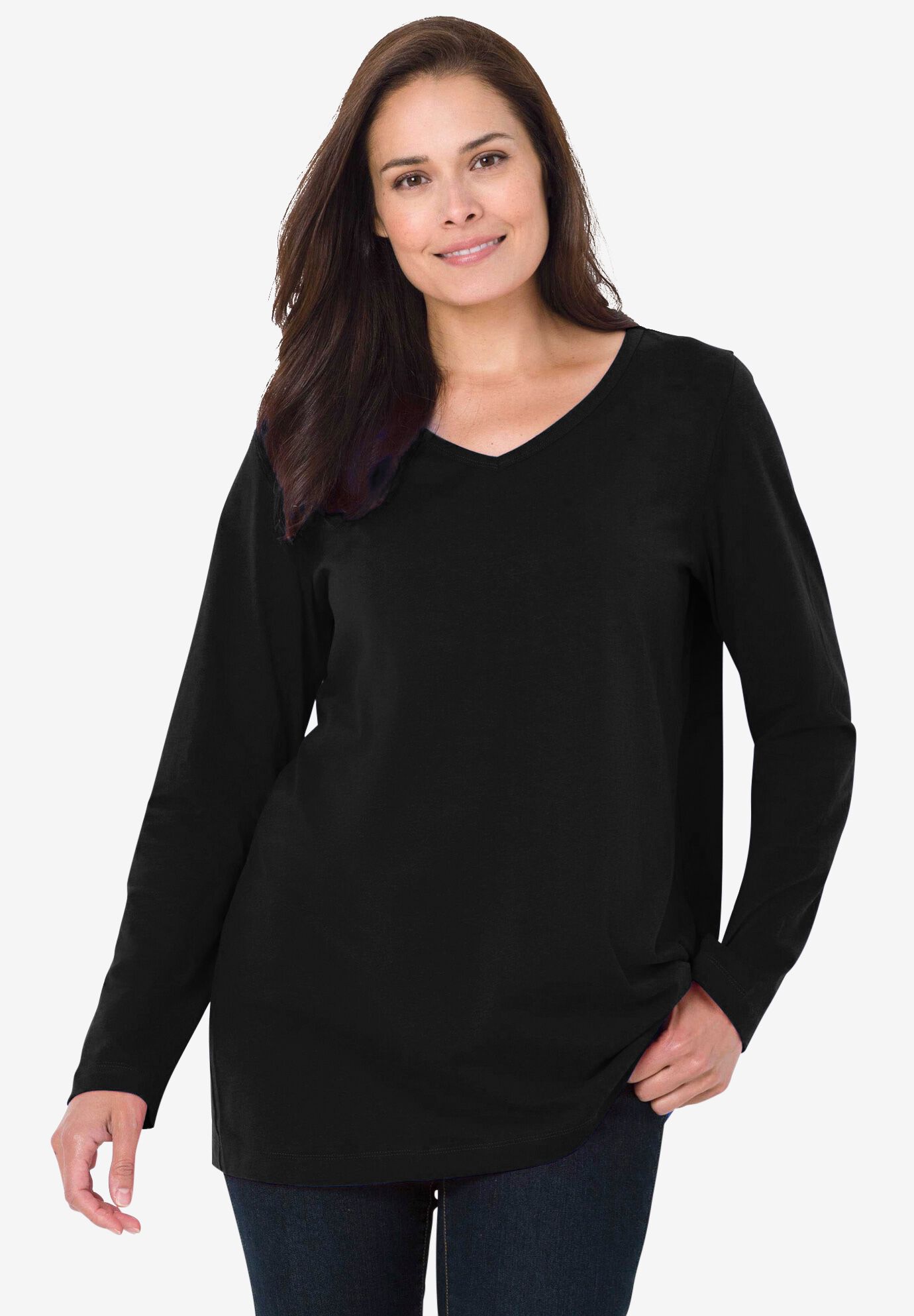 Black long sleeve v neck shirt women's online