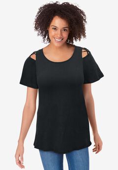 Lattice-Detail Cold-Shoulder Tee