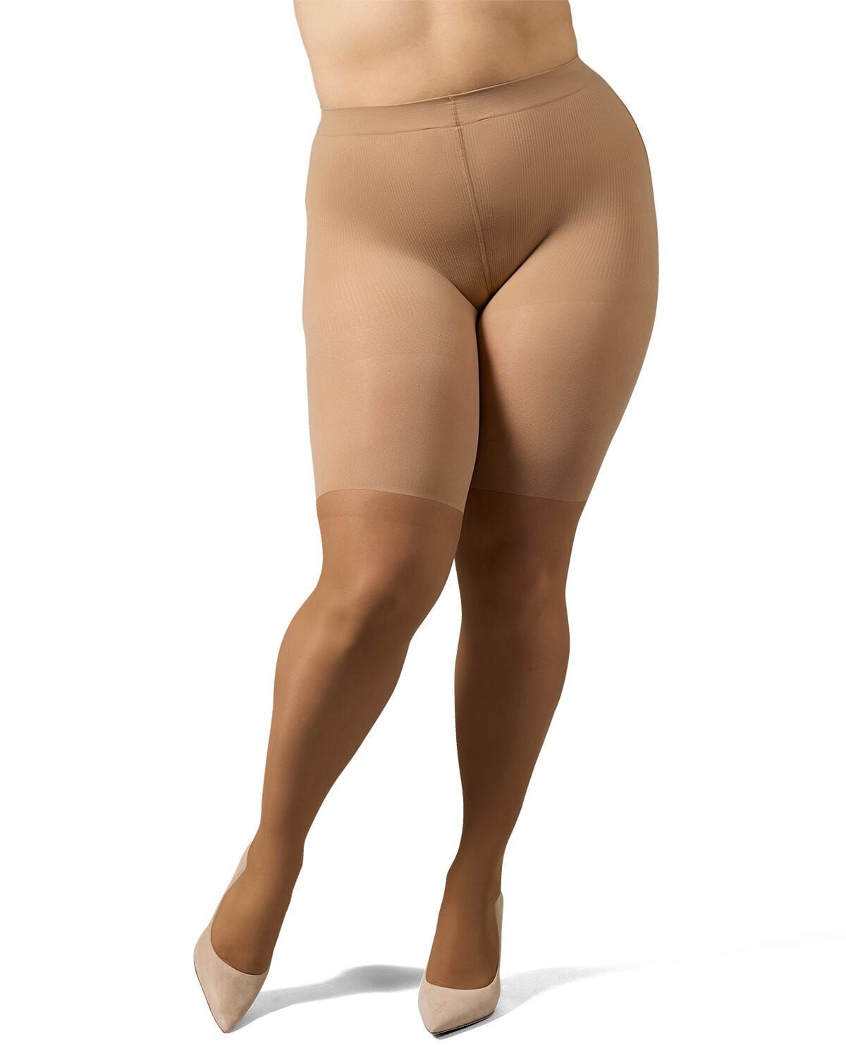 Women&#39;s Half & Half Light Support Leg Nylon Pantyhose, HONEY, alternate image number 1
