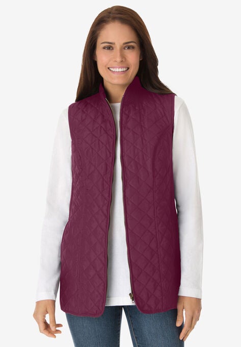 Zip-Front Quilted Vest, DEEP CLARET, hi-res image number null