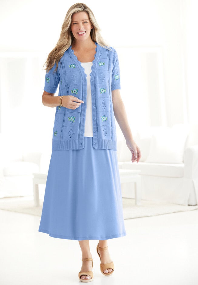 Pointelle Elbow-Length Cardigan, , alternate image number null