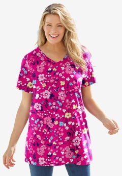 Perfect Printed Short-Sleeve V-Neck Tunic
