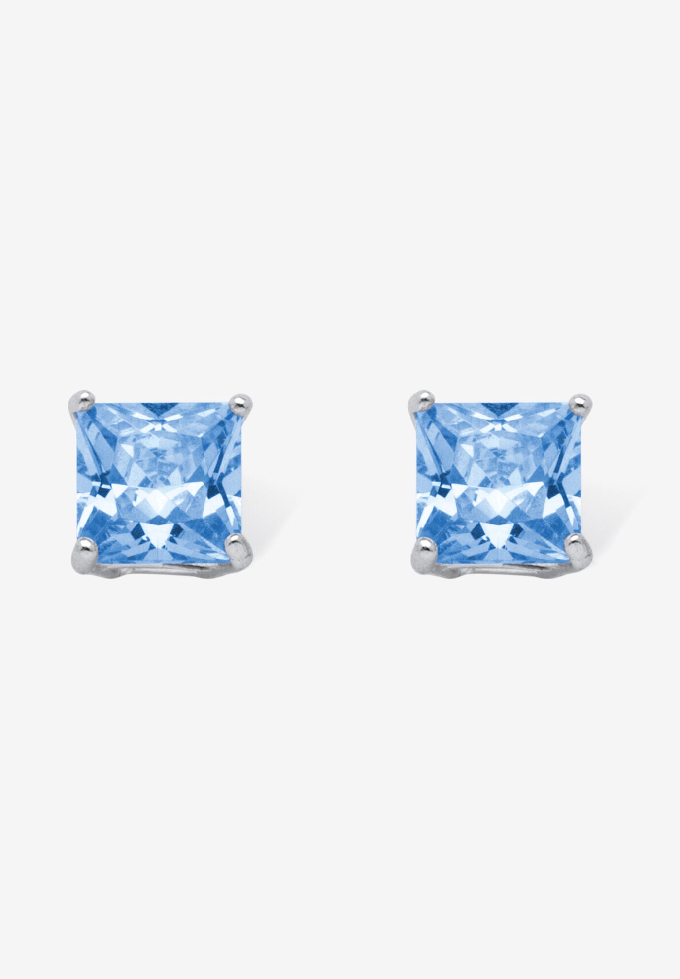 Sterling Silver Stud Princess Cut Simulated Birthstone Stud Earrings, MARCH, hi-res image number 0
