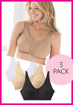 3-Pack Front-Close Cotton Wireless Bra