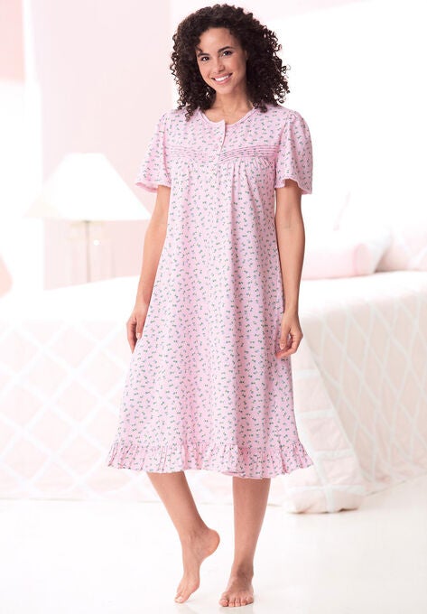 Short Floral Print Cotton Gown, , alternate image number null