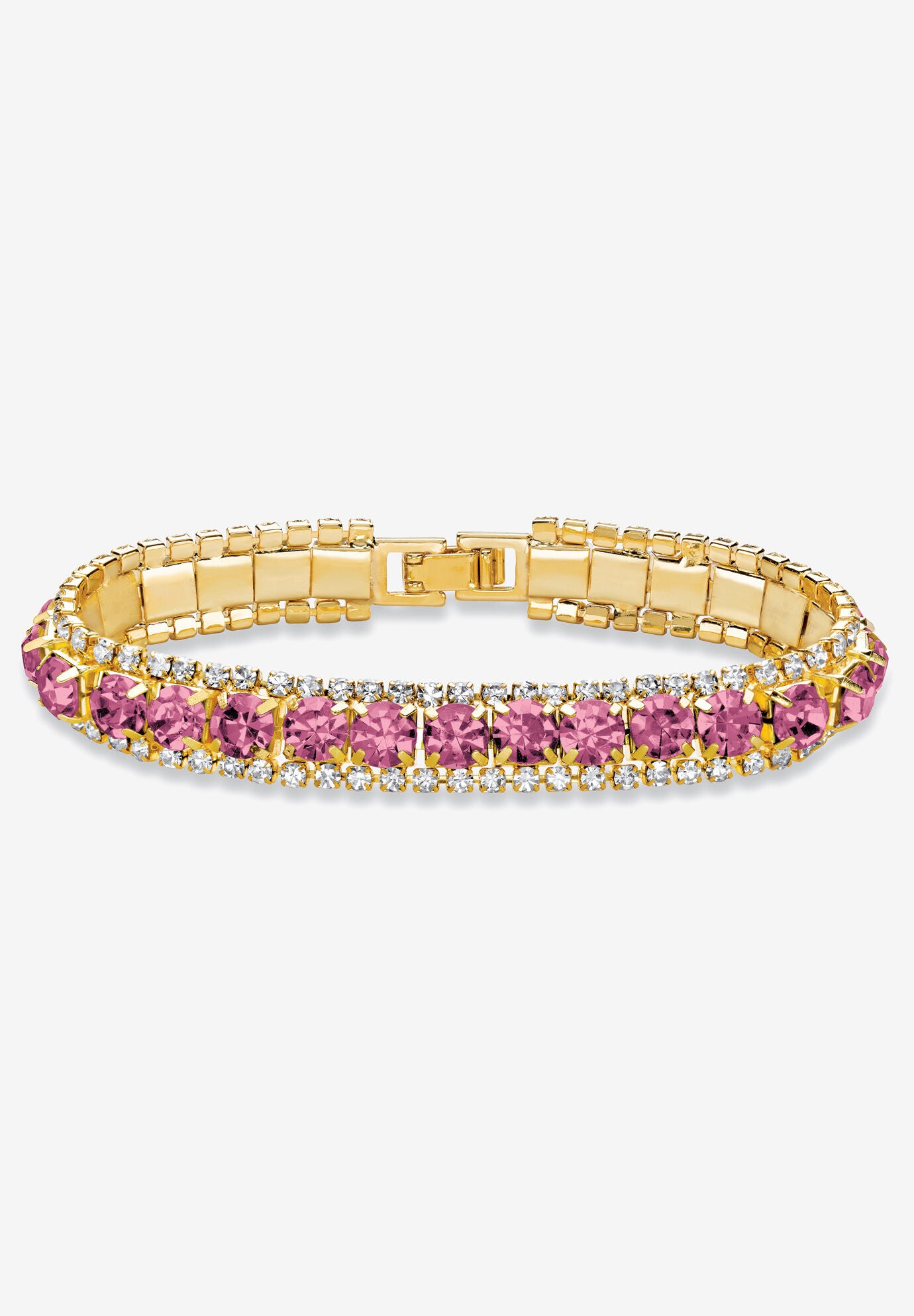 Gold Tone Tennis Bracelet (10mm), Round Birthstones and Crystal, 7 inches, OCTOBER, hi-res image number 0