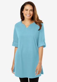 Perfect Roll-Tab-Sleeve Notch-Neck Tunic