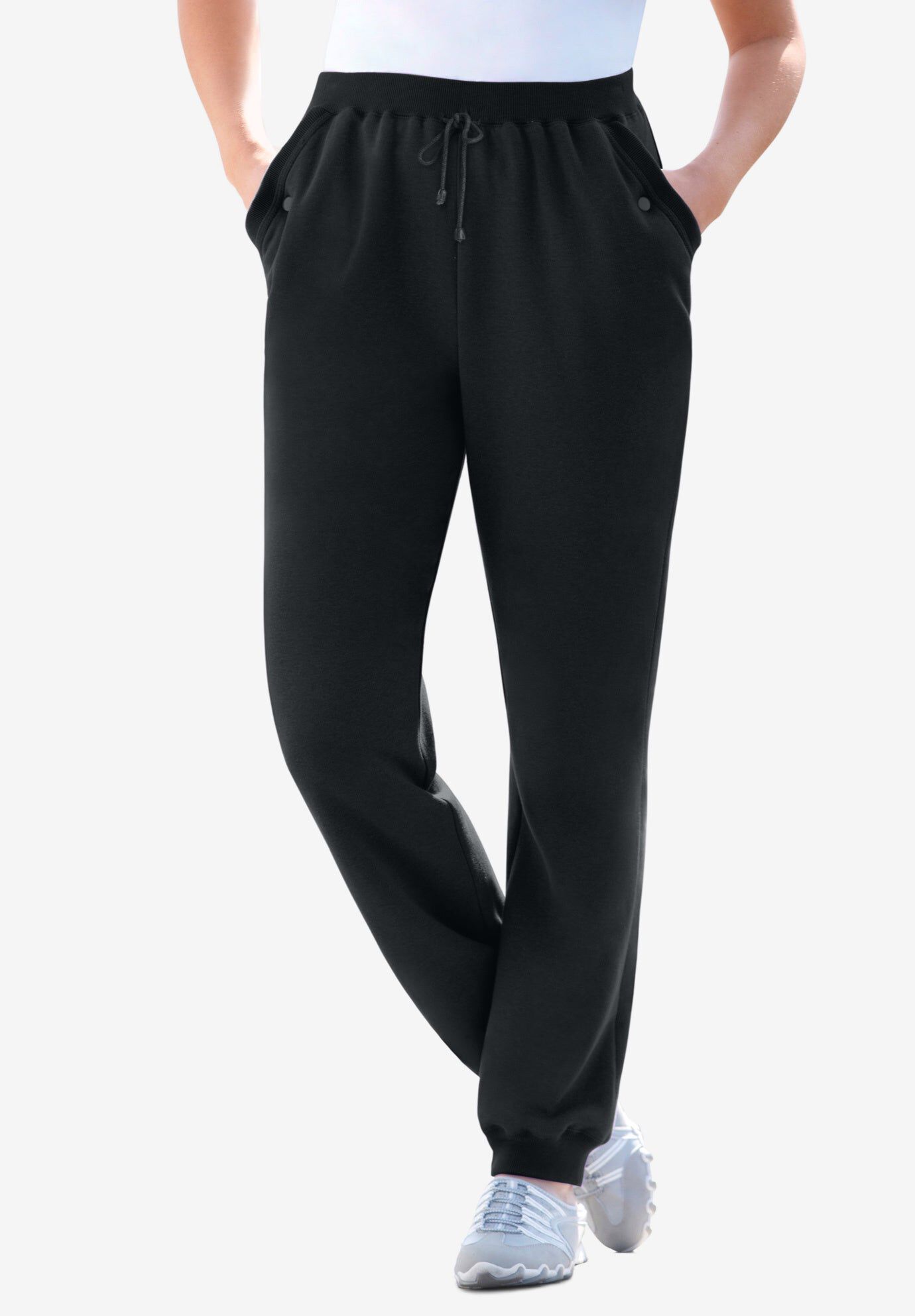 Fleece Jogger Sweatpant with Side Pockets, Black Woman Within
