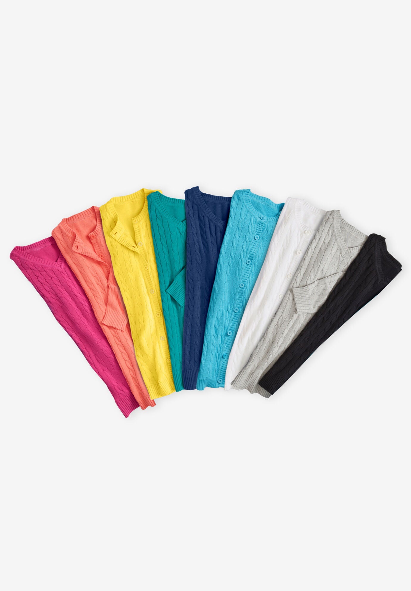 Cable Knit V Neck Pullover Sweater 100% Cotton Black Woman Within