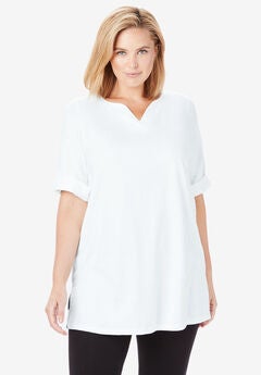 Perfect Roll-Tab-Sleeve Notch-Neck Tunic
