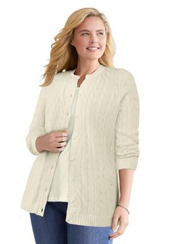 Cotton Cable Knit Cardigan Sweater