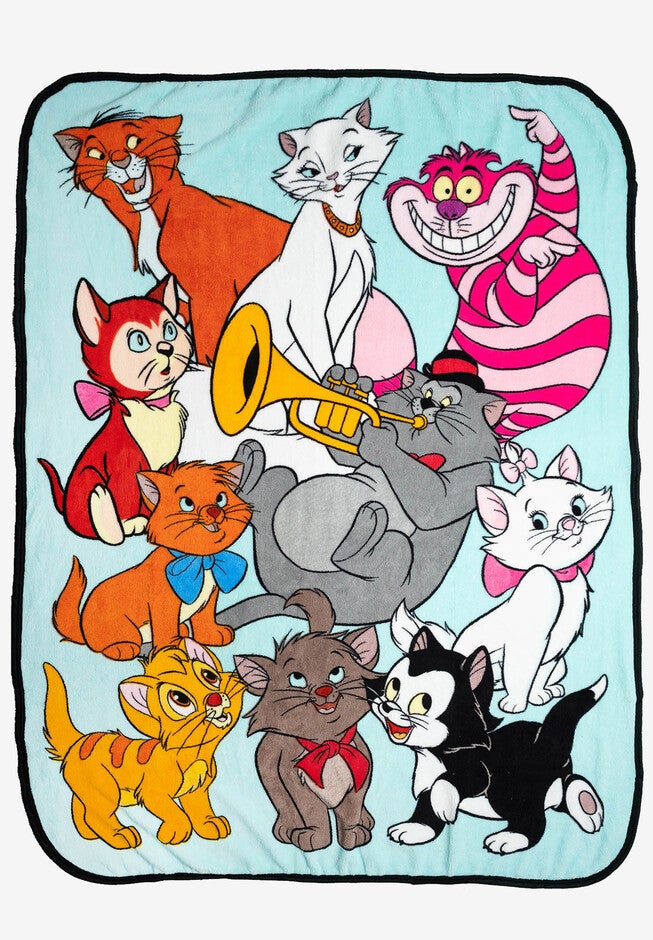 Disney Cats Throw Blanket 46 inches x 60 inches Plush Figaro Cheshire Cat Dinah Toulouse, MULTI, hi-res image number 0