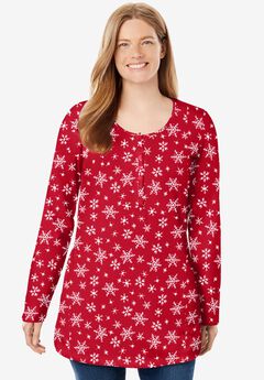Perfect Printed Long-Sleeve Henley Tee