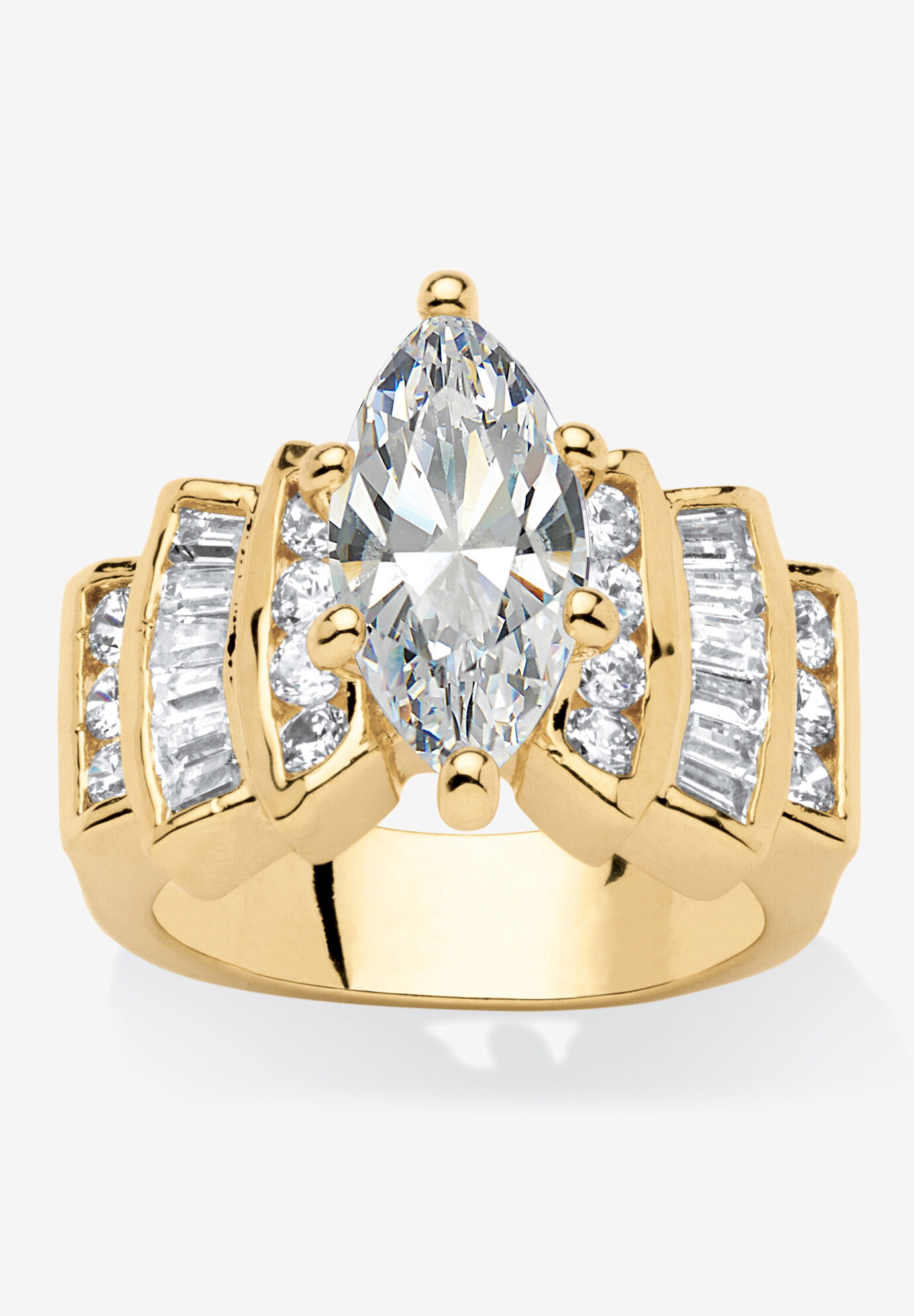 Gold-Plated Marquise Cut Step Top Engagement Ring Cubic Zirconia