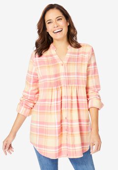 Pintucked Flannel Shirt