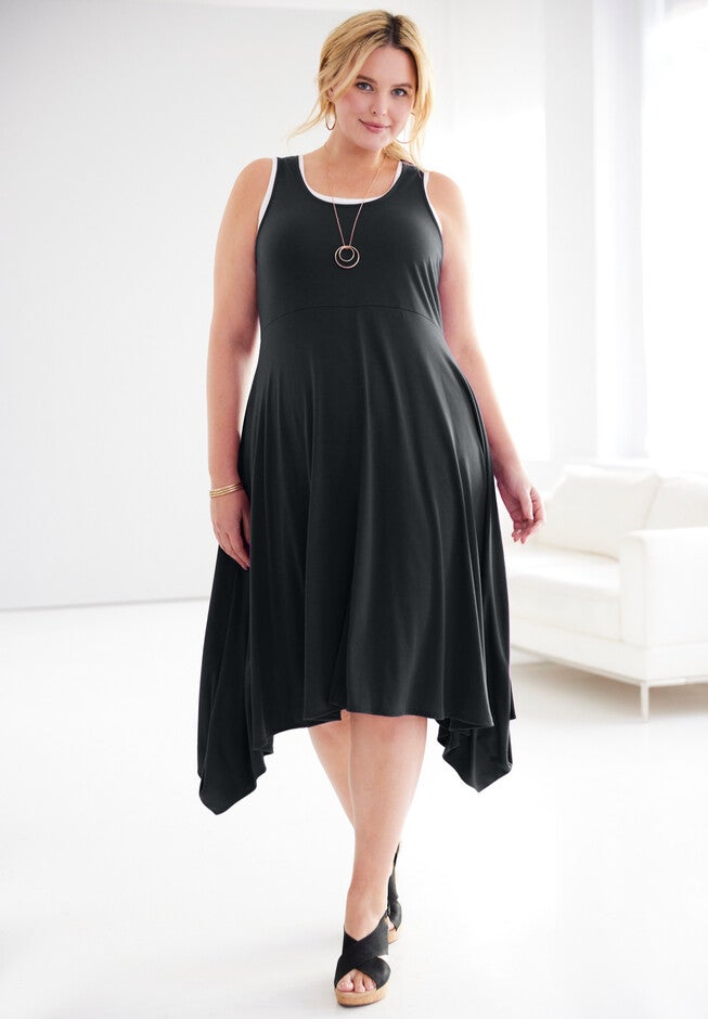 Sleeveless Sharkbite Hem Dress, BLACK, hi-res image number null