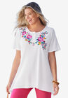 Embroidery Scoop Neck Thermal Tunic, WHITE BLOOMING EMBROIDERY, hi-res image number null