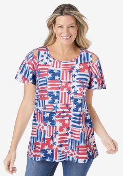 Lattice-Detail Cold-Shoulder Tee