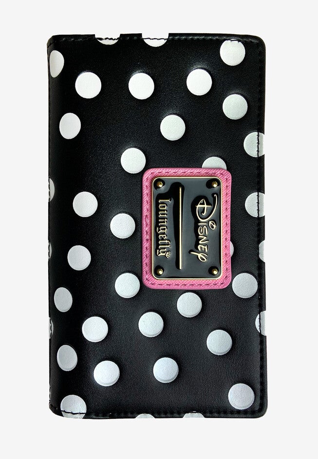 Loungefly X Disney Minnie Mouse Snap Flap Wallet Black Pink Polka Dots, , on-hover image number 1