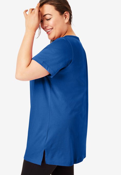 Perfect Short-Sleeve Shirred V-Neck Tunic, , alternate image number null