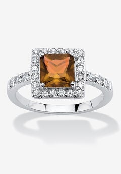 Simulated Birthstone and Crystal Halo Ring in Sterling Silver