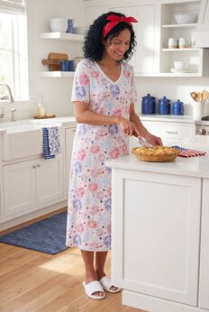 V-Neck Short Sleeve Midi Cotton Sleep Shirt