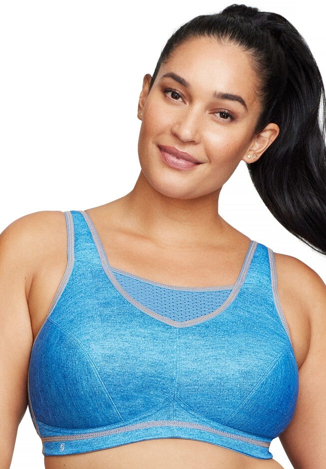 Full Figure Plus Size No-Bounce Camisole Elite Sports Bra Wirefree #1067 Bra, LIGHT DENIM, hi-res image number 0