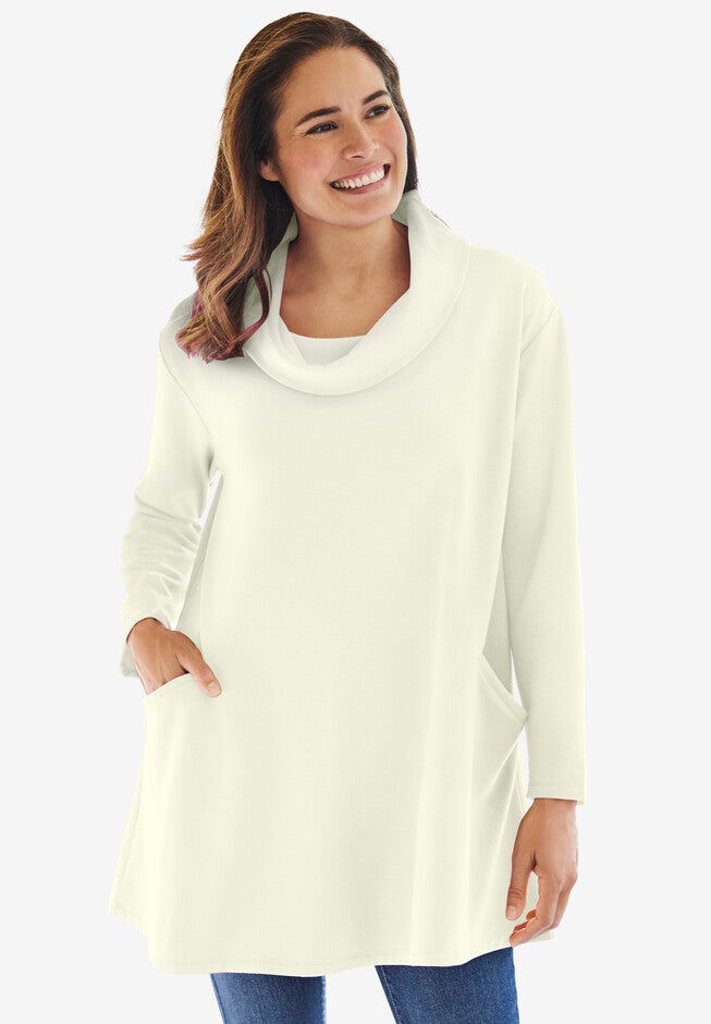Cowl Neck Pocket Tunic, IVORY, hi-res image number 0