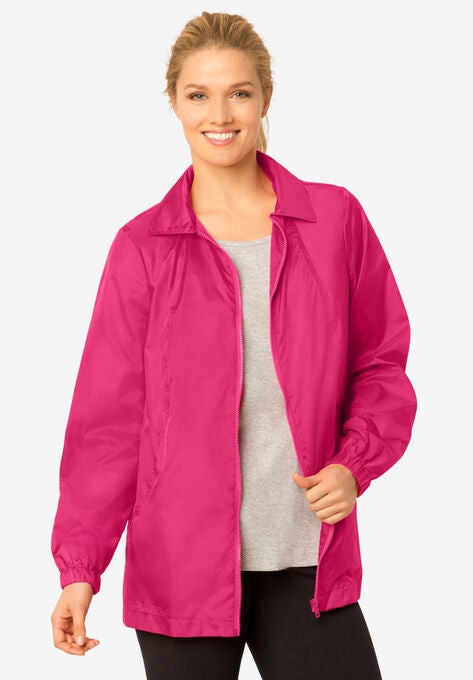 Zip Front Nylon Jacket, RASPBERRY SORBET, hi-res image number null