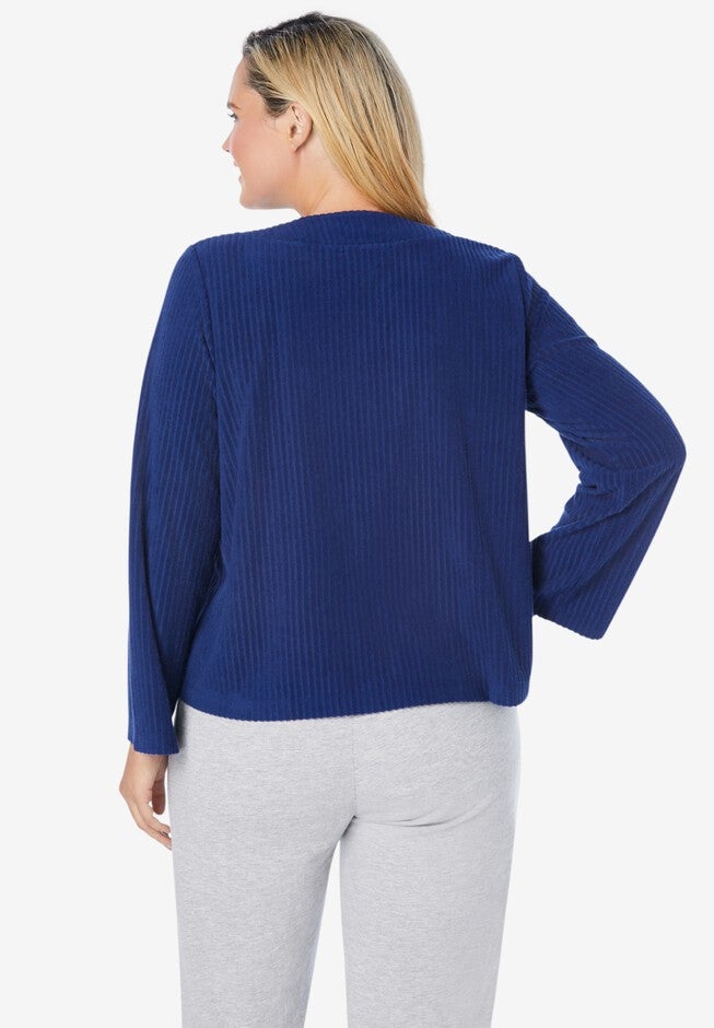 Short Waffle Knit Embroidered Bed Jacket, , on-hover image number 1