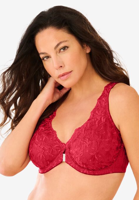 Embroidered Front-Close Underwire Bra , CLASSIC RED, hi-res image number null