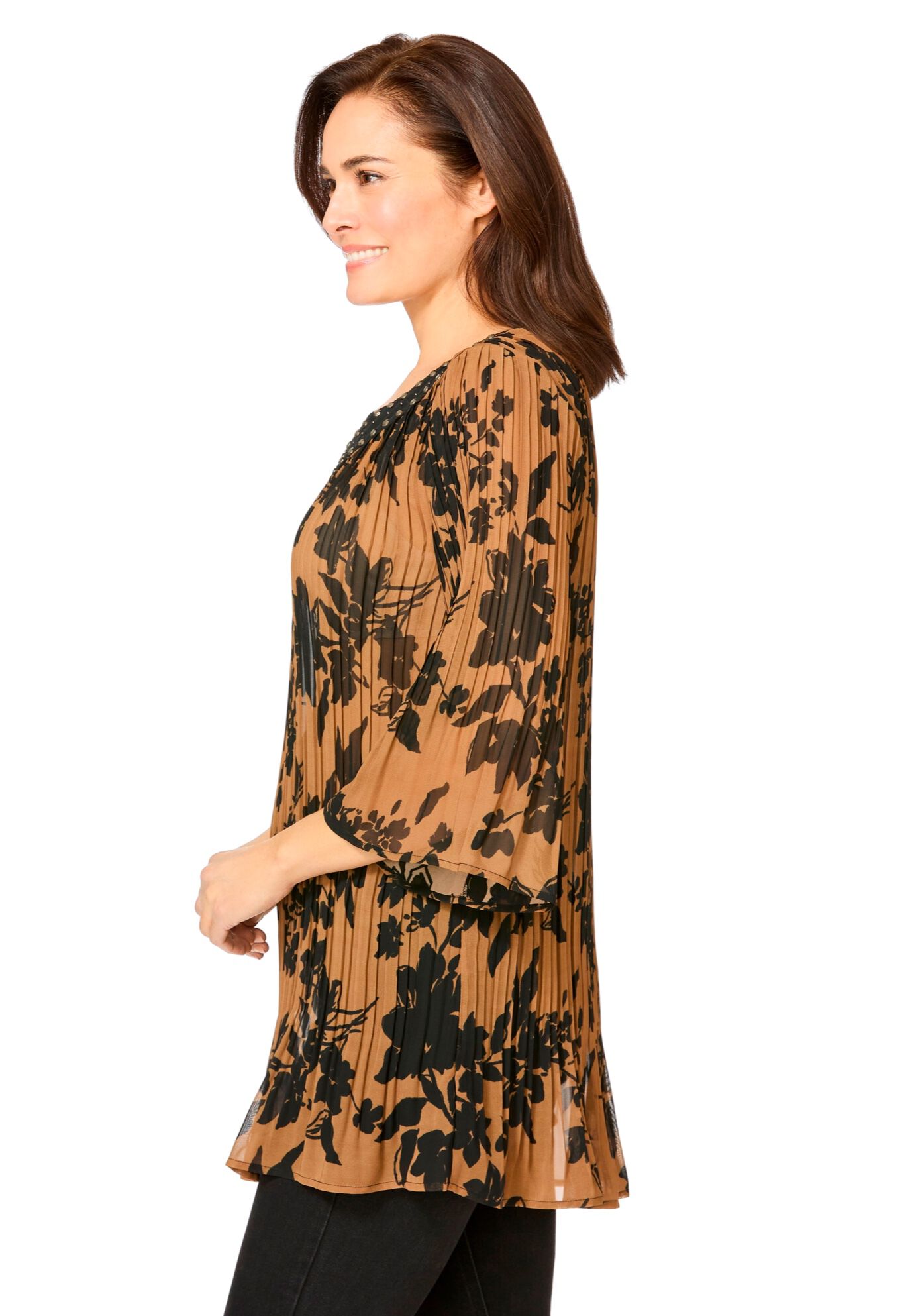 Embellished Pleated Blouse, TOFFEE SHADOW, alternate image number 2