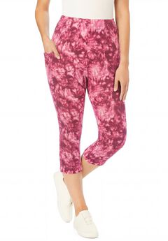 Stretch-Cotton Knit Pull-On Pocket Capri Leggings