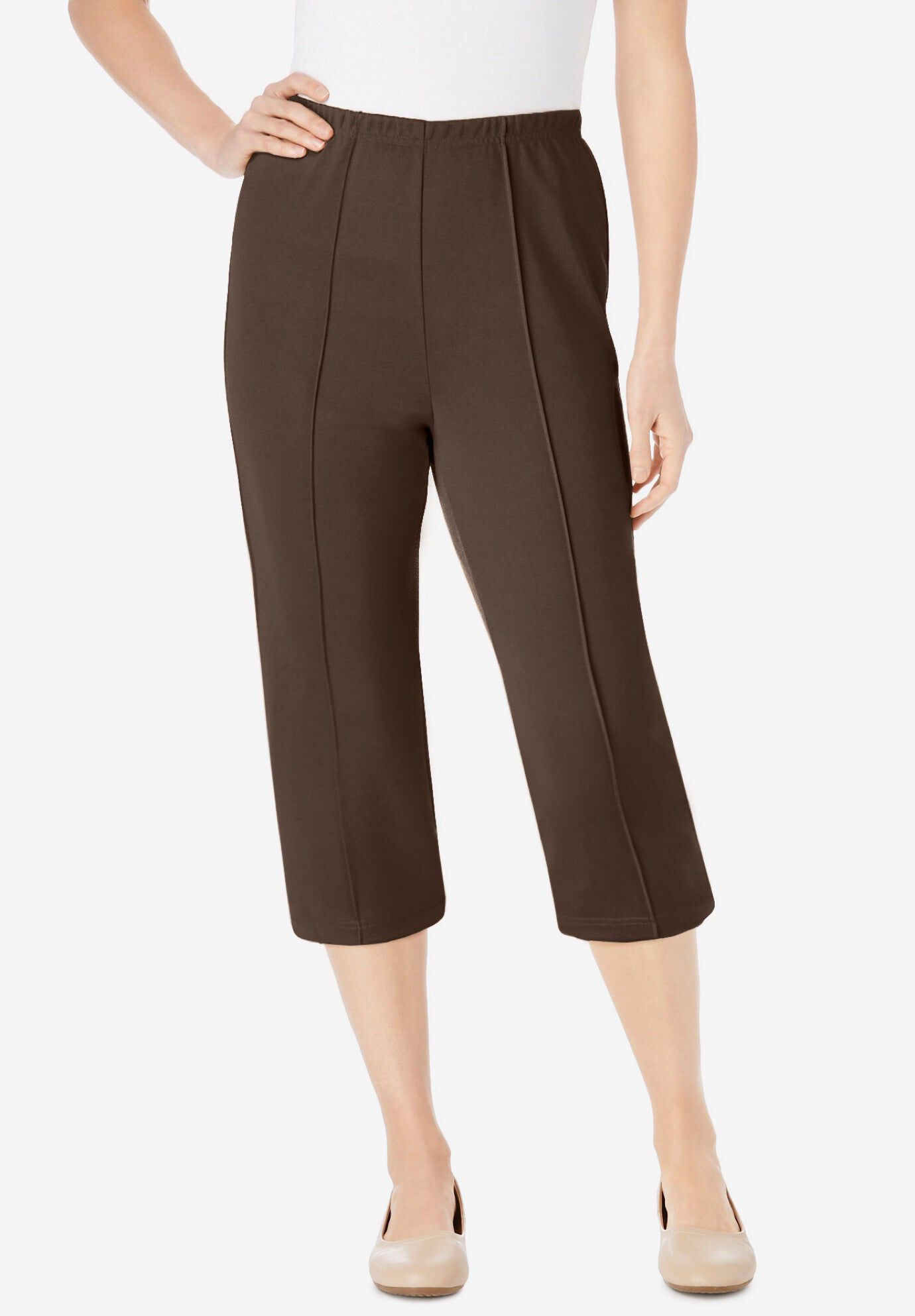 The Hassle-Free Soft Knit Capri, CHOCOLATE, hi-res image number 0