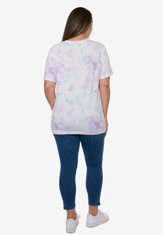 Women's Disney Stitch T-Shirt Tie Dye Print PastelShort Sleeve White, PINK, on-hover image number 1