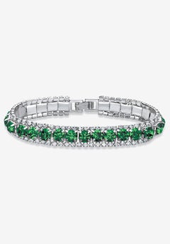 Silver Tone Tennis Bracelet Simulated Birthstones and Crystal, 7"