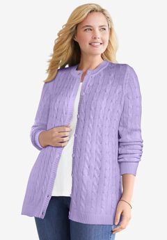 Cotton Cable Knit Cardigan Sweater