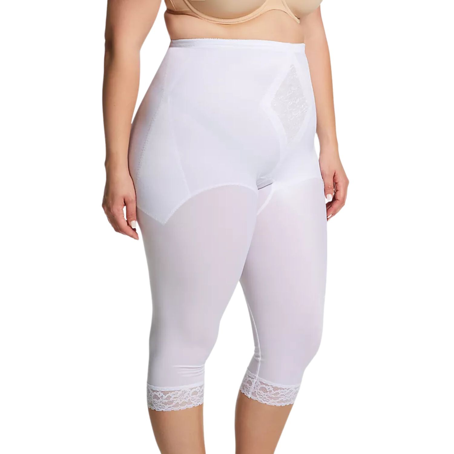 Moderate Control Waistline Capri Pant Liner with Tummy Control Panel Memory Compression Fabric 6265, WHITE, alternate image number 2