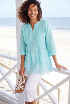 Embroidered Pintuck Tunic
